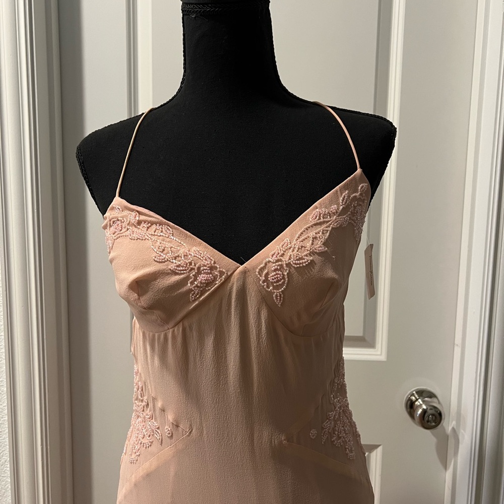 Nicole Miller 100% Silk Beaded Dress Pale Pink Size 2
